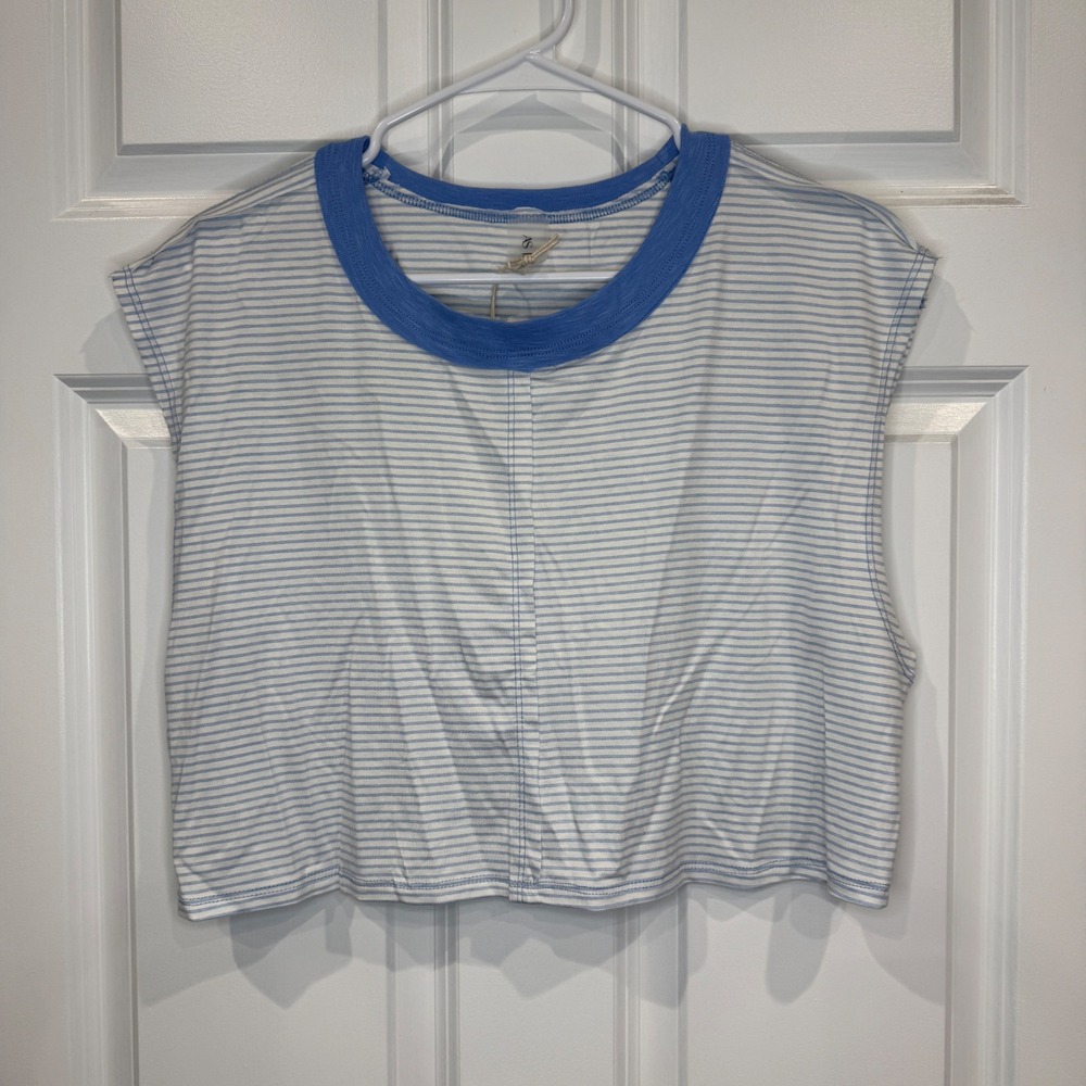 AS Revival Women Blue White Striped Open Back Cropped Muscle Top Size Small NEW - Picture 3 of 7